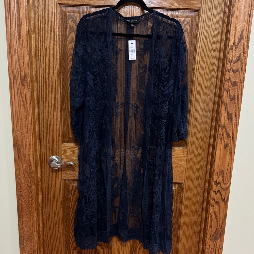 Lane Bryant Navy Sheer Open-Front Cardigan